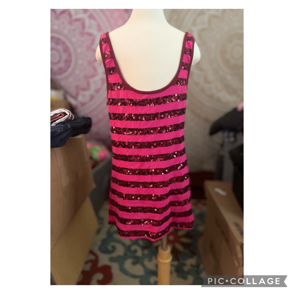 Pink Striped, Sequin patterned tank; Old Navy; Sz S